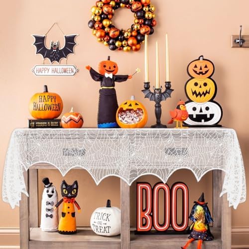 Halloween Decorations White Lace Spiderweb Fireplace Mantle Scarf Cover(19x99 Inch) Indoor Outdoor Spider Web Netting Spooky Haunted House Home Room Bedroom Table Wall Decor Party Favors Supplies