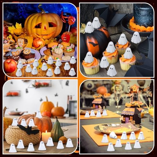 RoundFunny 50 Pcs Luminous Halloween Ghosts Miniature Resin Figurines Bulk