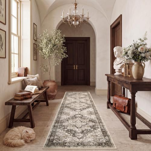Garvee 2x6 Washable Runner Rug Non Slip Vintage Boho Brown Hallway Runner