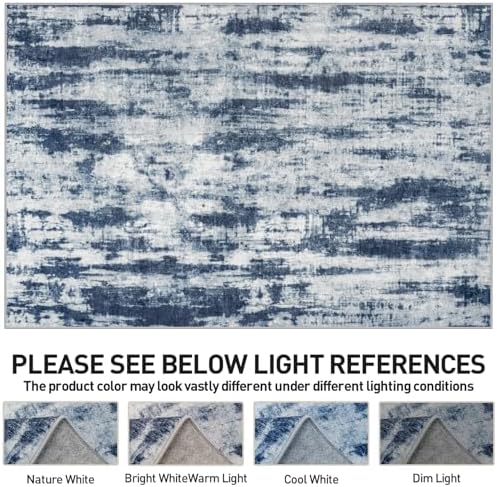 9x12 Area Rugs for Living Room: Washable Abstract Blue Grey Badroom Carpet