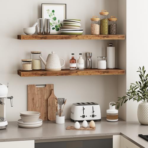 Fixwal Floating Wall Shelves for Decor (Rustic Brown, Set of 2, 35.4Inch)