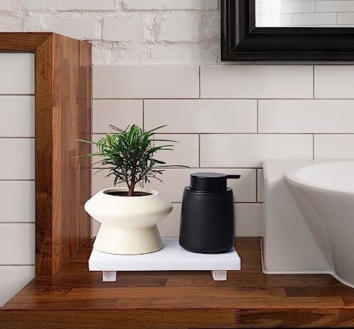 Bathroom Counter Organizer Wood Pedestal Stand Farmhouse Decorative Tray Soap / White / 9 x 6 x 1.6