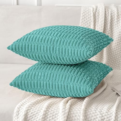 MIULEE Lumbar Corduroy Decorative Throw Pillow Covers 12x20 Aqua Green