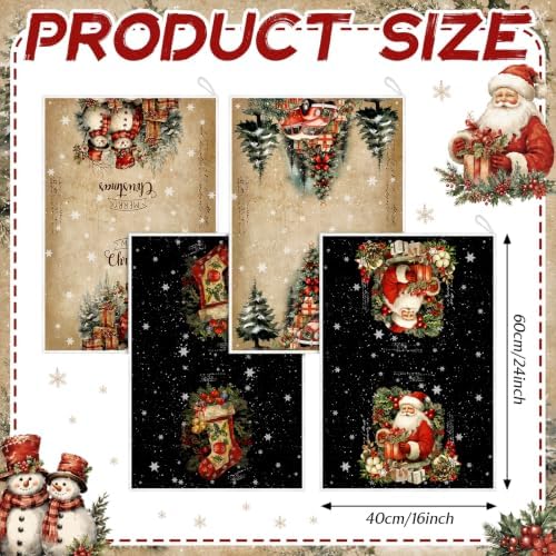 Bencailor 6 Pcs Christmas Kitchen Towel, Red, Black, Brown, Retro Santa
