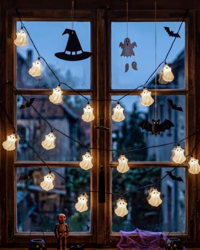 8.5FT Halloween White Ghost String Lights, Plug-in 10 LED Decor
