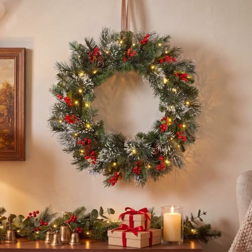 National Tree Company 24in Pre-Lit Wintry Pine Artificial Christmas Wreath