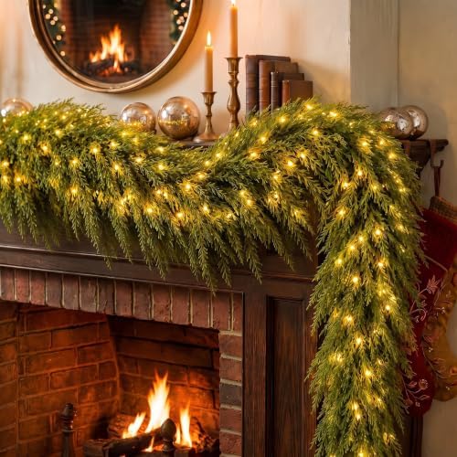 Thiccywoov 6 ft Prelit Christmas Cedar Garland with Lights, Soft Greenery