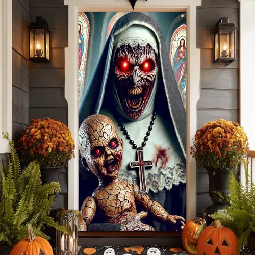 IVN Halloween Creepy Nun Doll Door Cover Decorations 35x71 Inch