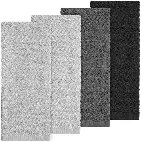 DecorRack 100% Cotton Kitchen Towels 15x25 in, Gray Set (Pack of 4)