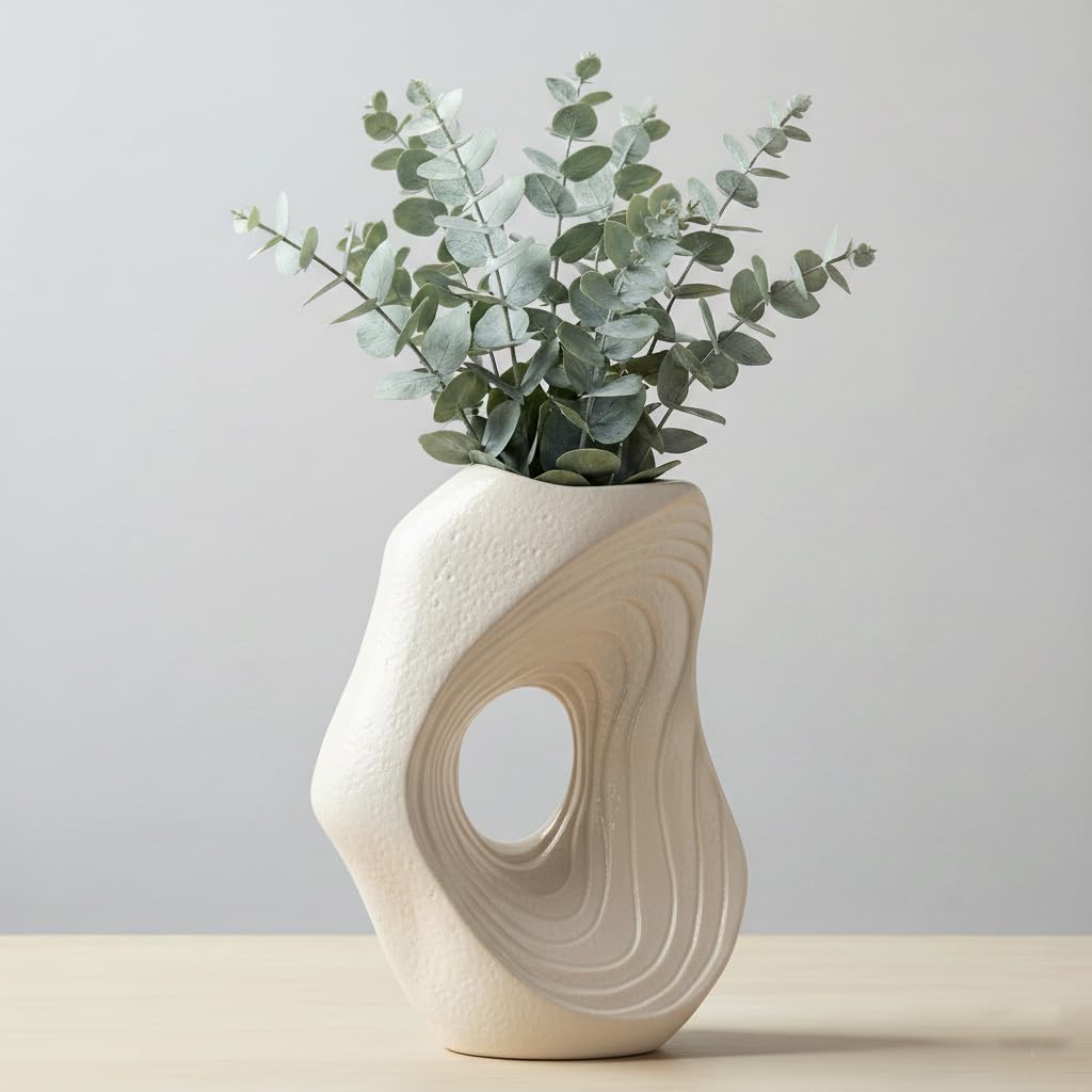 Ceramic Vase / Modern Boho Vases for Pampas Grass / White / 11 Inch
