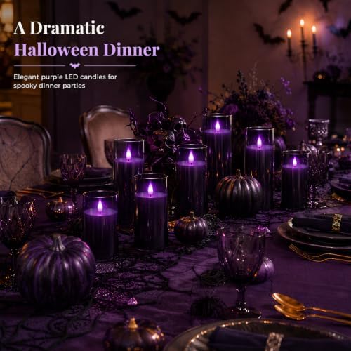 Homemory Dark Gray Flameless Candles, Purple Glow, Remote Timer, Set of 9