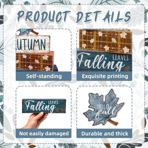4Pcs Fall Table Decoration Fall Wood Signs Blue Maple Leaves Sign