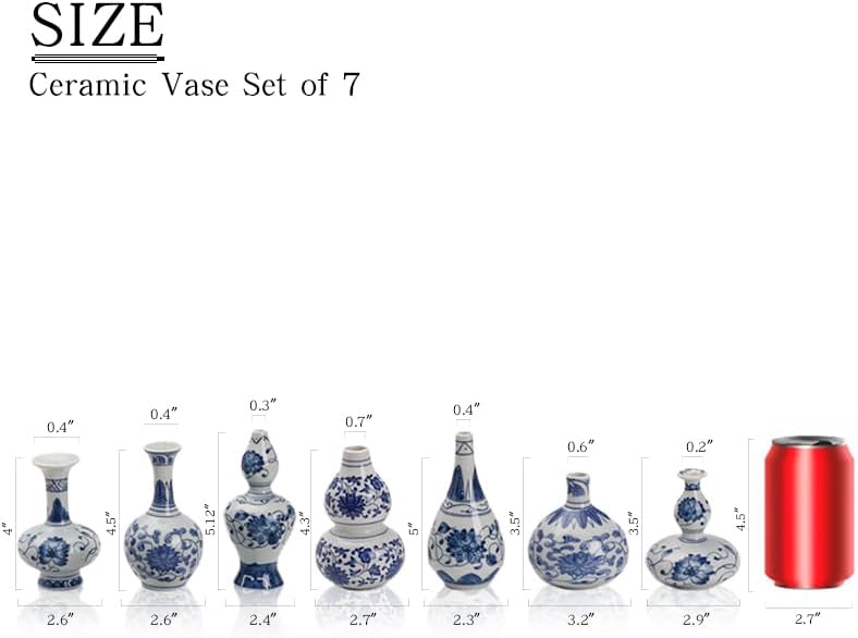 Vintage Chinoiserie Ceramic Small Flower Vase / Blue / Set of 7