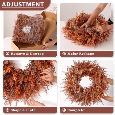 26" Artificial Fall Eucalyptus & Fern Wreath for Front Door Decor(Orange)