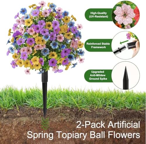 Alupssuc 2Pcs 20" Artificial Topiary Ball Flowers for Outdoors Decoration