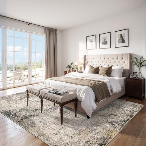 PLHXFR 10x12 Area Rug Living Room: Abstract Washable Carpet Brown Black
