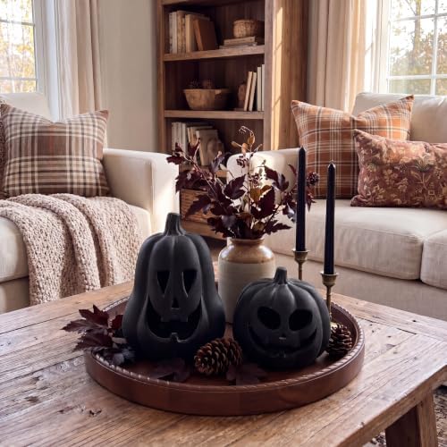 Tioncy Halloween Decor Terracotta Jack O Lantern Pumpkin Decor,Black