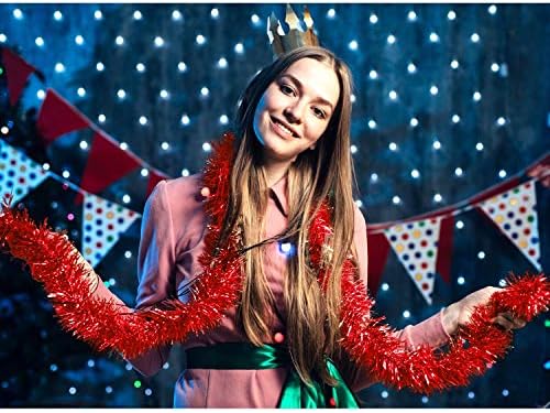 Shappy 90 ft 6 Rolls Christmas Tinsel Garland for Tree, Red