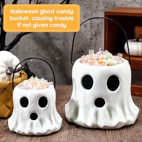Fullhawl 2 Pack Ghost Bucket Decor Halloween Vase Ghost Candy Bowl