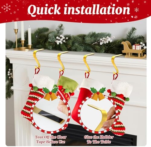 Christmas Stocking Holders For Mantle Set 4, Non-Slip Gold Fireplace Hooks