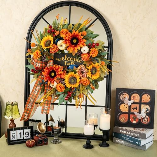 24 Inch Harvest Fall Wreaths for Front Door, Rustic Harvest Autumn Wreath