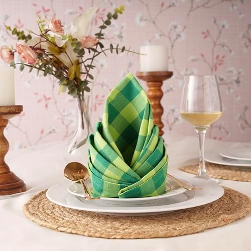 Blue Needles Gingham Buffalo Plaid Cloth Napkins Cotton Set of 12-18"x18"