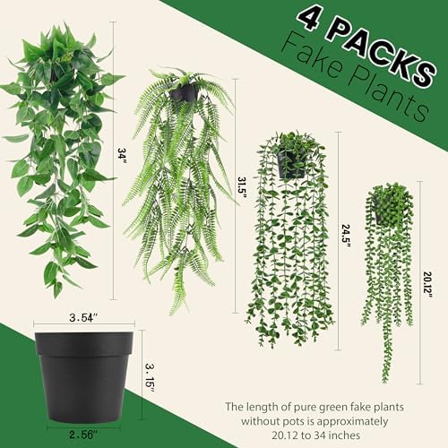 Der Rose 4Pcs Fake Hanging Plants with Lush Cascading Greenery