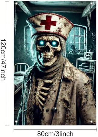 BlissYard Halloween Window Banner 31x47 Inch Zombie Nurse Windows Cover Abandoned Hospital Window Banner Spooky Medical Horror Window Decor Indoor Outdoor Halloween Party Decoration