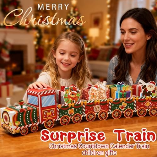 Lihome Diy Advent Calendar - Empty Advent Calendar to Fill Yourself, Christmas Advent Boxes Empty for Kids and Family (Christmas Train)