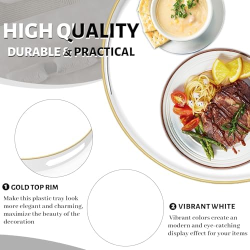 MAONAME 13" White Decorative Tray, Plastic Round Serving Tray with Handles