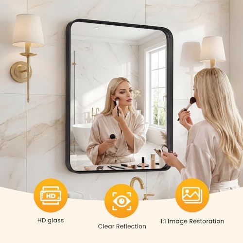 24"x 36" Black Bathroom Mirror for Sink, Rectangle Vanity Mirror