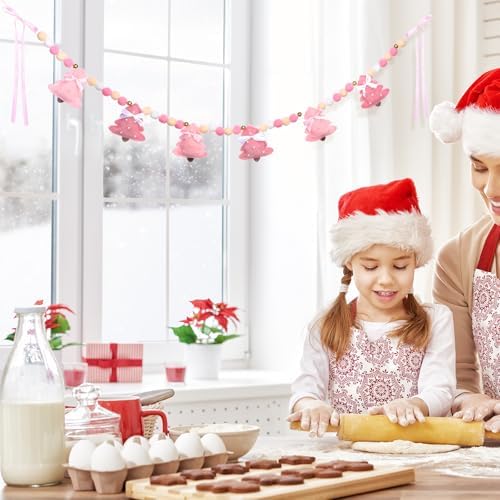 CroBlissful Pink Christmas Tree Felt Garland Xmas Bow Tree Decor