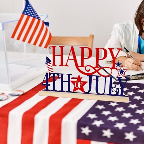 Metal Happy 4th of July Sign Decorations for Home Party Shelf Mantel