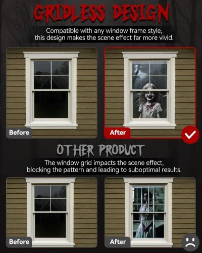 2pcs Halloween Window Cover Decor, Scary Ghost Curtain Outdoor