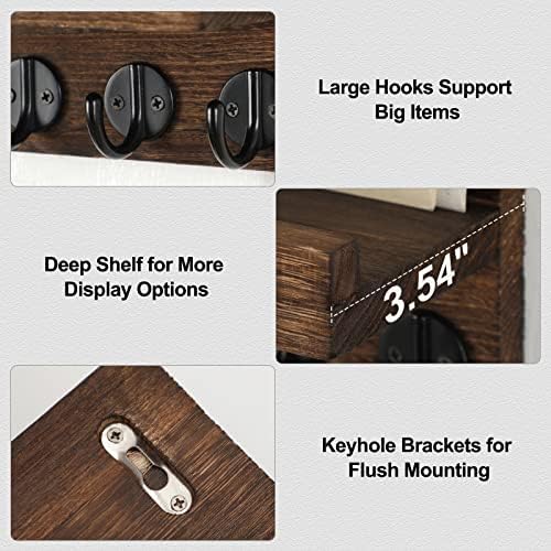 Lwenki Key Holder for Wall, Decorative Key and Mail Holder with Shelf Has Large Key Hooks for Bags, Coats – Paulownia