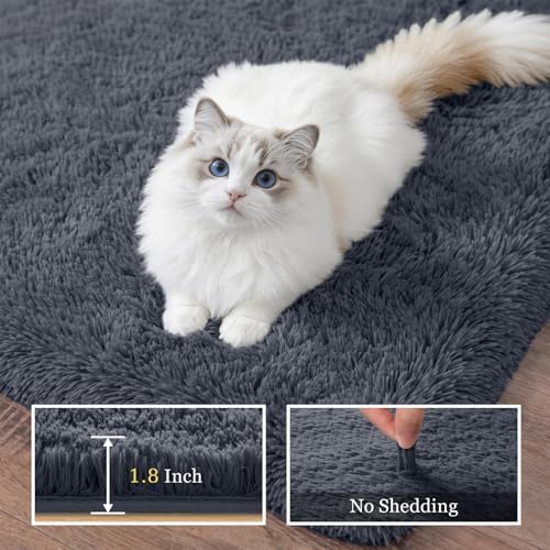 9x12 Area Rug Living Room Bedroom: Fluffy Plush Shag Carpet Grey