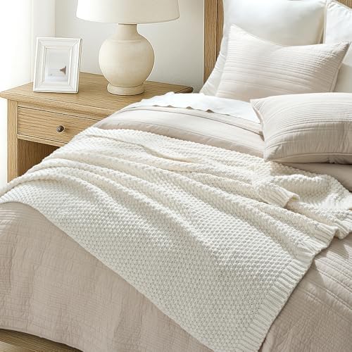 EVERGRACEHOME Chunky Chenille Knit Throw Blanket, 50 x 60, Bright White