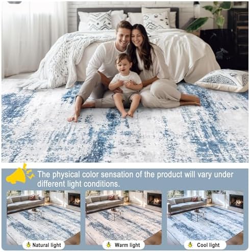 PLHXFR 6x9 Area Rug Living Room: Abstract Washable Carpet White Blue
