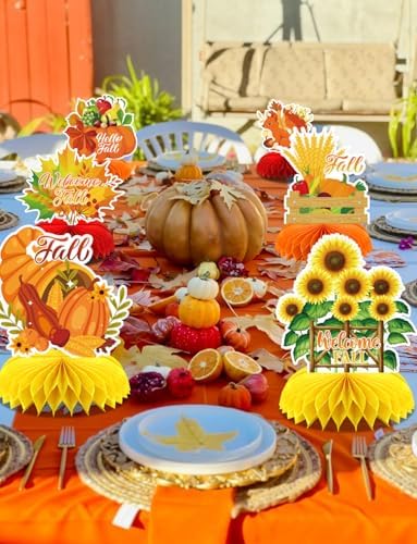 Fall Fall Table Decorations, 9 Pcs, Honeycomb Fall Party Decor