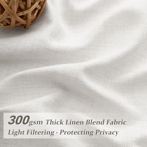 Extra Long 112 Inch Beige White Light Filtering High Ceiling Curtains for Dining Room 2 Panel Set, Memory Trained
