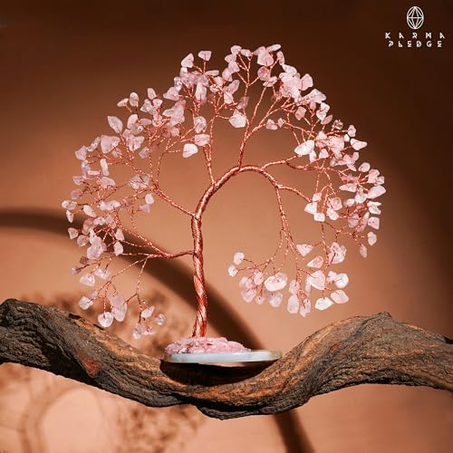 Rose Quartz Crystal Tree of Life for Home, Office, Room, Wall Decor to Bring Money & Good Luck, Handmade Healing Chakra