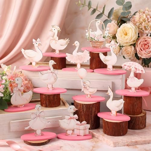 Amyhill 12 Pcs Goose Table Decorations Wooden Tabletop Centerpiece Wooden Table Sign for Tiered Tray Fiesta Carnival Party