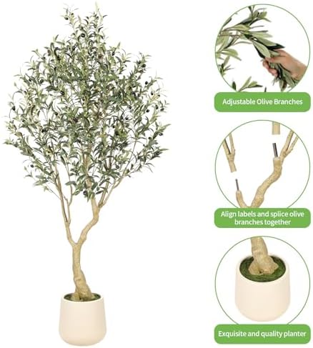 Realead 6ft Artificial Olive Tree with Tall Exquisite Planter