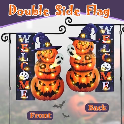 Halloween Lighted Garden Flag, Pumpkin Yard Decor, 12x18 In