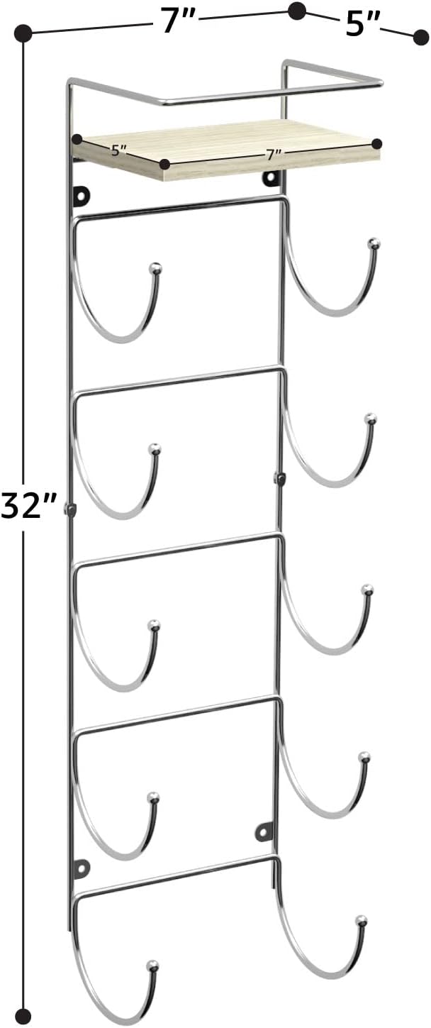 Sorbus Wall Towel Rack, 5-Tier Wood Shelf, Wall Mounted (Silver) | Five-tier metal holder for rolled bath towels