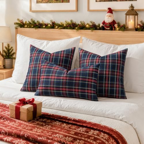MIULEE Christmas Plaid Pillow Covers Scottish Tartan 26x26 Blue