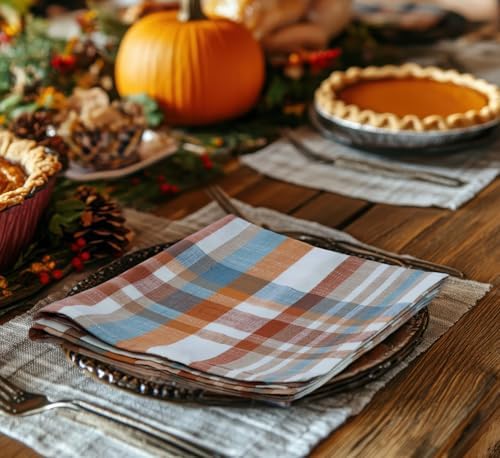 COTTON CRAFT Harvest Plaid Cloth Napkin - 12 Pack 100% Cotton Dinner Napkin