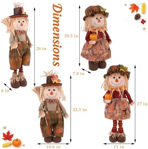 Fall Decoration 2Pack Standing Scarecrows with Stretchable Legs 22" to 28"
