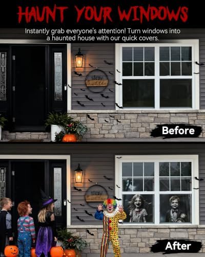 2pcs Halloween Window Cover Decor, Scary Ghost Curtain Outdoor