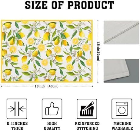 Lemon Placemats Set of 4 18x12 Inch Summer Fruit Yellow Linen Place Mats Heat-Resistant Washable Wipeable Flowers Table Mat for Party Kitchen Dining Room Dinner Table Decor